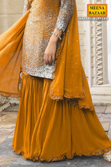 Mustard Georgette Sequins Embroidered Gharara Suit Set