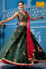 Bottle Green Silk Lehenga