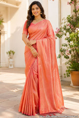 Softy Pink Silk Weaving Jaal Saree