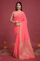 Pink Cotton Weaving Saree – Elegant Everyday Comfort