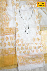 Cream and Mustard Handblock Printed Suit Set