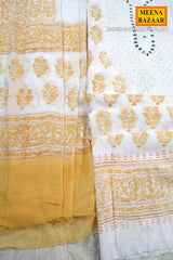 Cream and Mustard Handblock Printed Suit Set