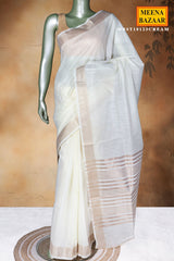 Cream Cotton Saree with Traditional Weaving