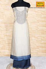 Tussar & Blue Chanderi Embroidered Unstitched Suit Set With Designer Dupatta & Blue Pant