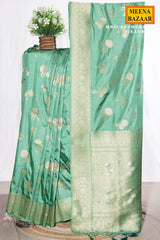 Sea Green Silk Saree with Elegant Weaving Buti