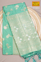 Sea Green Silk Saree with Elegant Weaving Buti