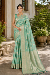 Sea Green Silk Saree with Elegant Weaving Buti