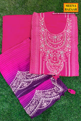 Elegant Rani Pashmina Unstitched Suit with Embroidered Detailing