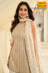Cream Georgette Straight Suit with Embroidery