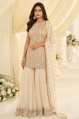 Cream Georgette Straight Suit with Embroidery