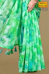 Elegant Green Organza Saree with Printed Design