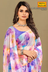 Elegant Mauve Organza Saree with Graceful Printed Design