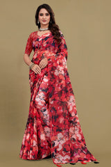 Elegant Red Organza Saree