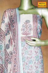 Firozi Cotton Embroidered Unstitched Suit | Elegant Ethnic Wear