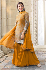 Mustard Georgette Sequins Embroidered Gharara Suit Set