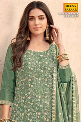 Sea Green Crush Tissue Embroidered Suit