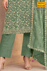 Sea Green Crush Tissue Embroidered Suit