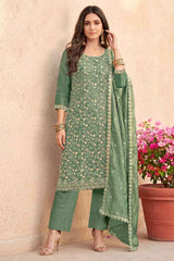 Sea Green Crush Tissue Embroidered Suit