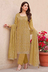 Mustard Crush Tissue Embroidered Suit