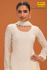 Cream Chinon Embroidered Ready Made Suit - Elegant Festive Wear