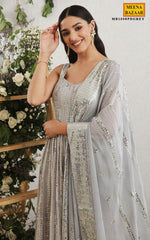 Grey Georgette Embroidered Ready Made Suit