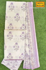 Purple Bloom Printed Cotton Suit Set with Dupatta