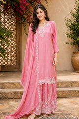 Pink Shimmer Embroidered Straight Suit for Women