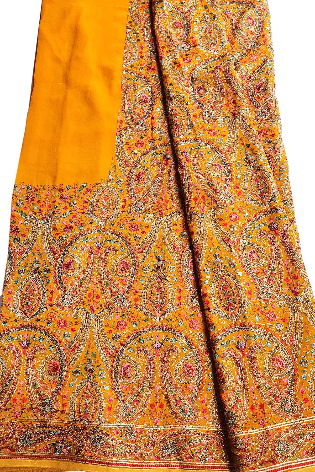 Mustard Georgette Colorful Thread Embroidered Saree