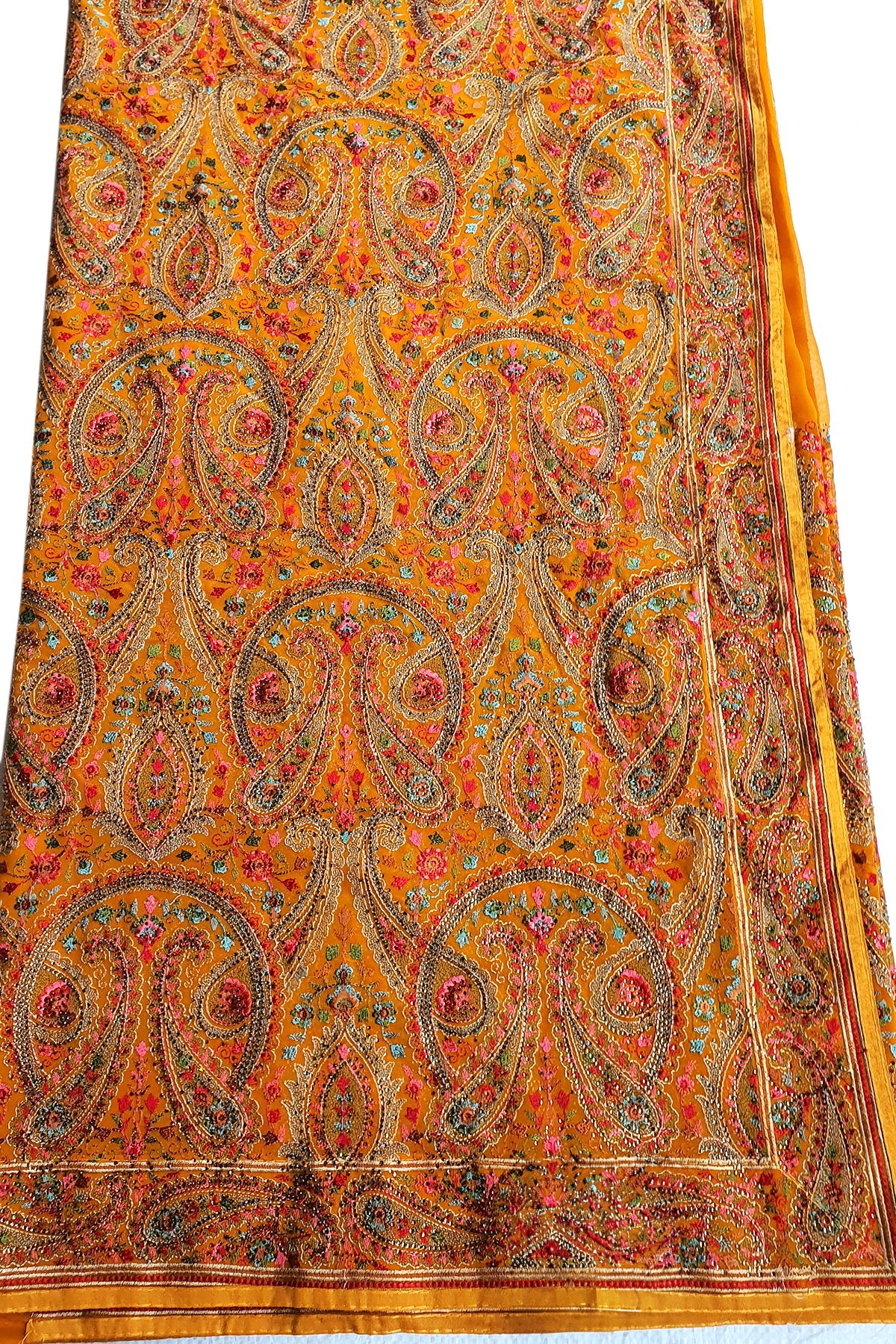 Mustard Georgette Colorful Thread Embroidered Saree
