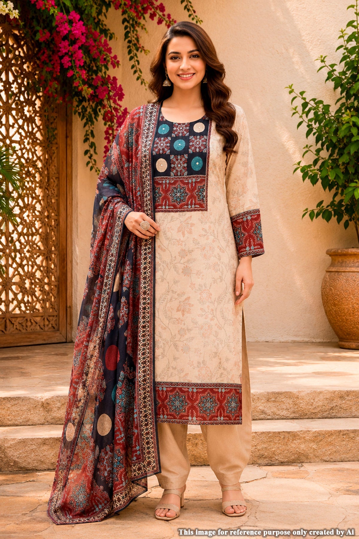 Tussar Maslin Suit with Neck Embroidery