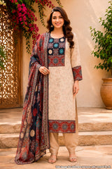 Tussar Maslin Suit with Neck Embroidery