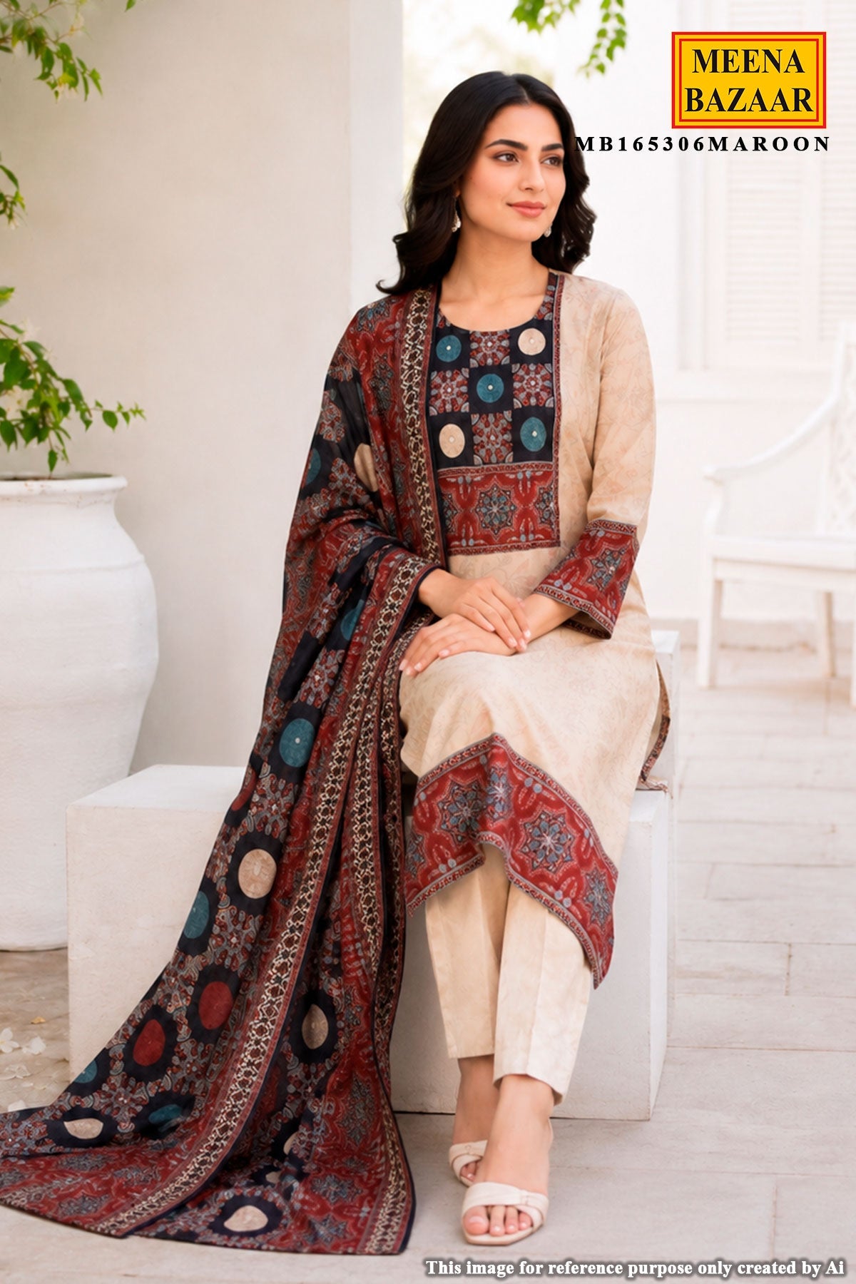 Tussar Maslin Suit with Neck Embroidery