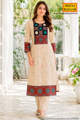 Tussar Maslin Suit with Neck Embroidery