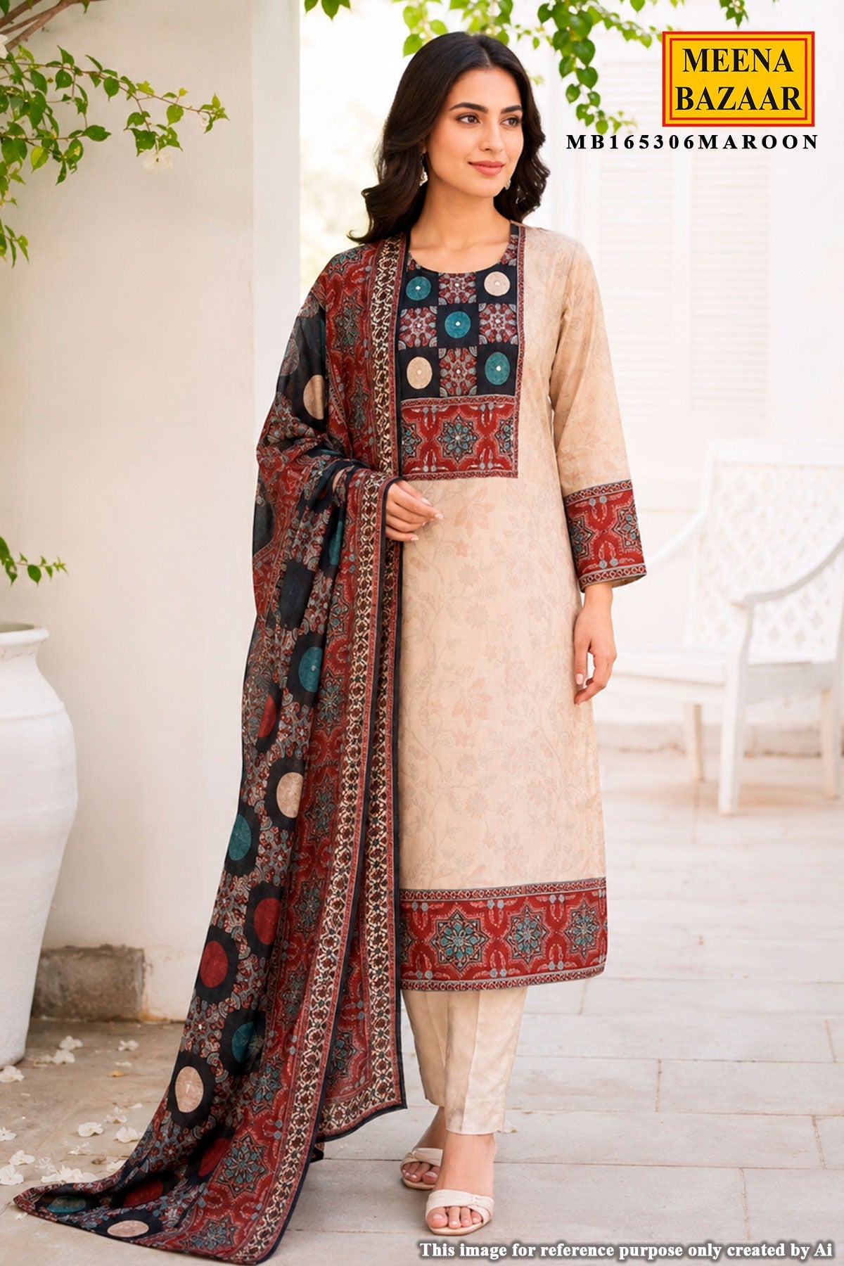 Tussar Maslin Suit with Neck Embroidery