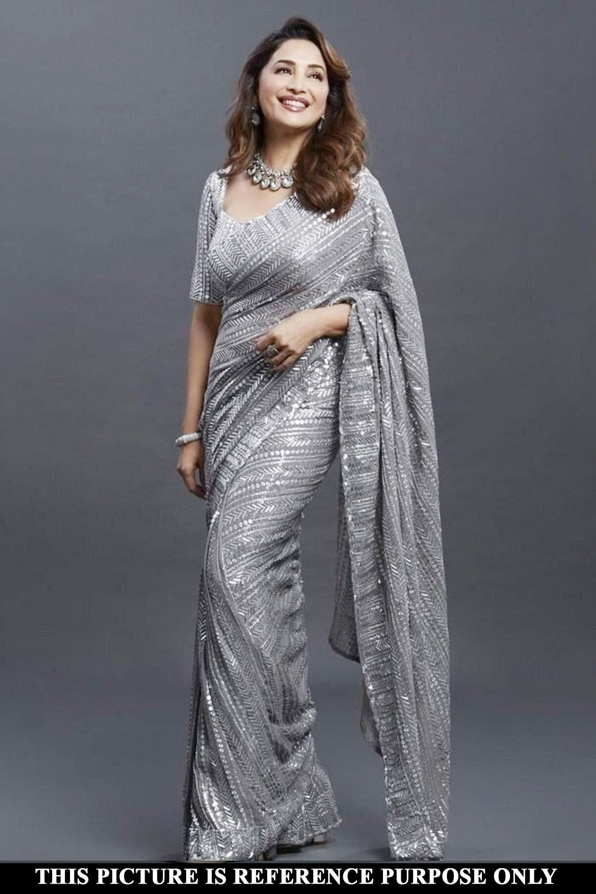 Grey Georgette Embroidered Saree