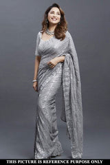 Grey Georgette Embroidered Saree