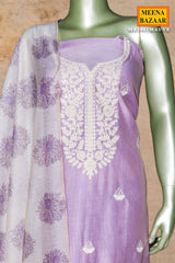 Mauve Embroidered Chanderi Unstitched Suit Set with Dupatta for Women