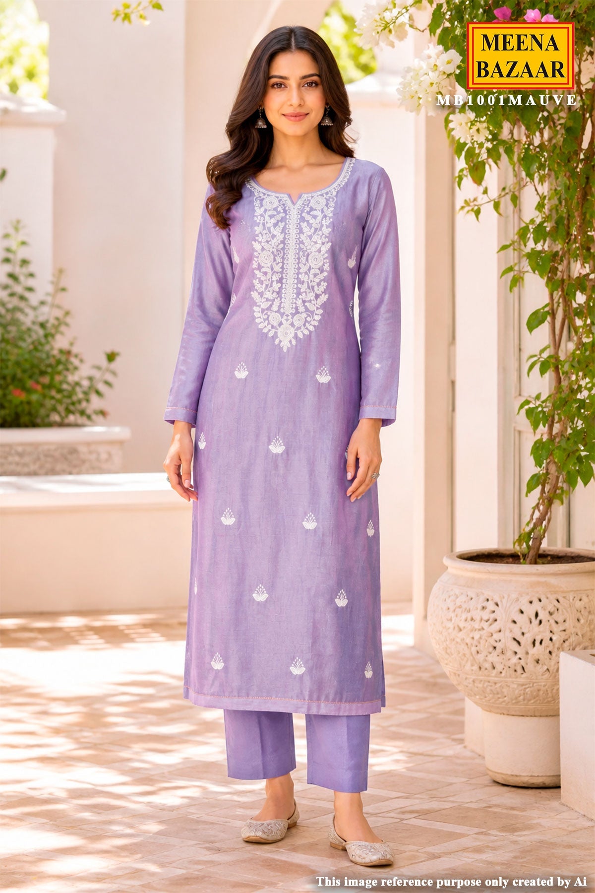 Mauve Embroidered Chanderi Unstitched Suit Set with Dupatta for Women