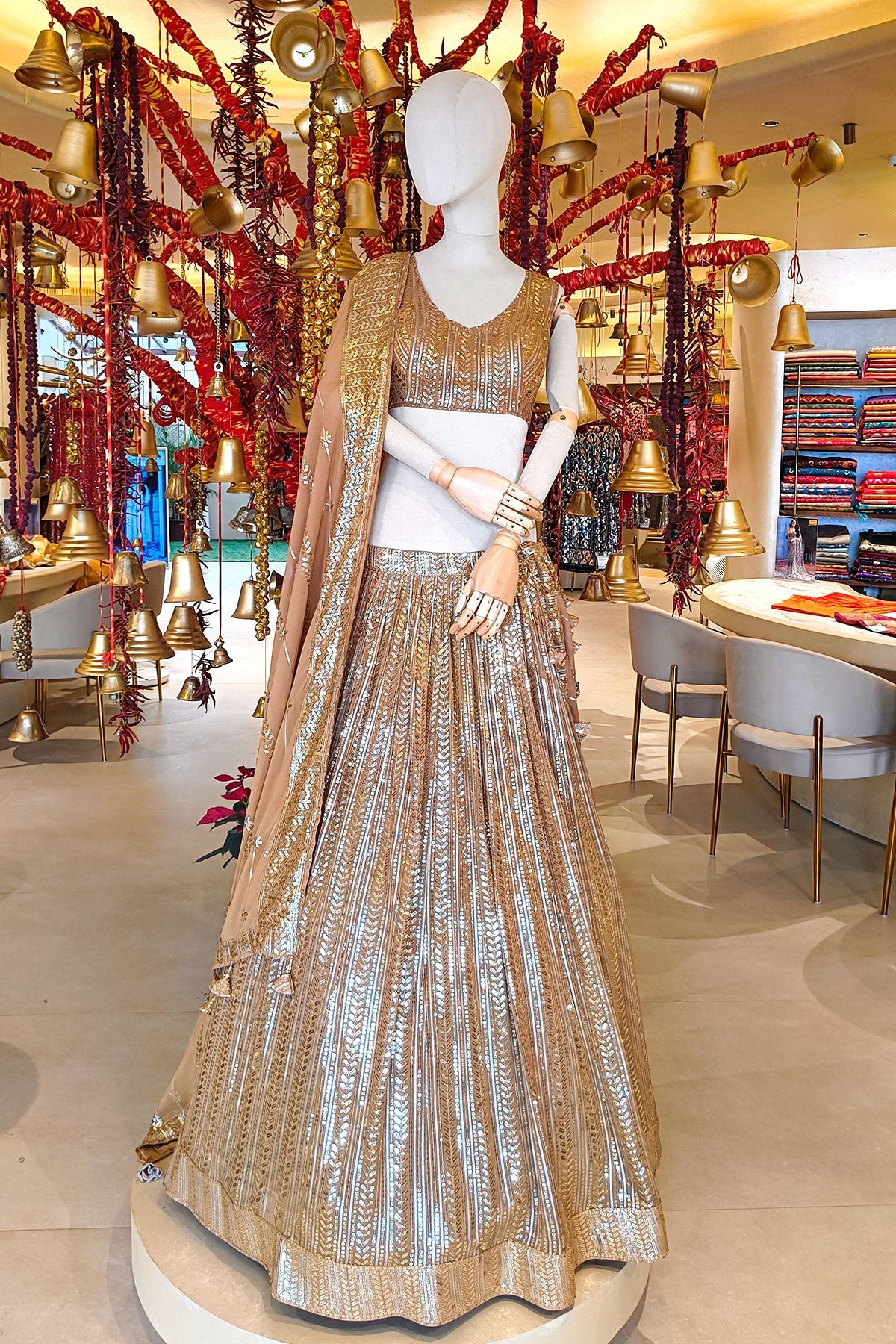 Fawn Georgette Sequins Embroidered Lehenga