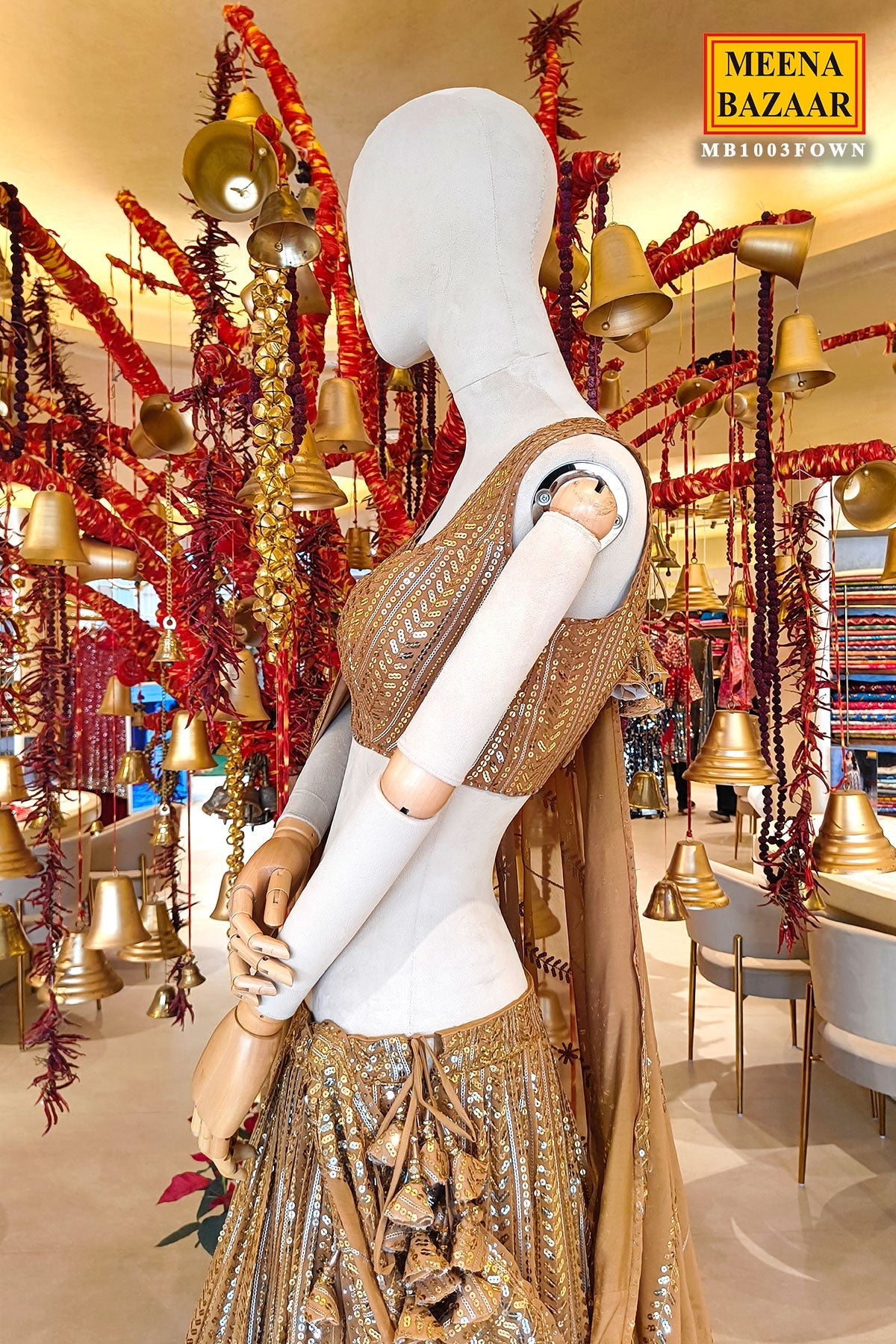 Fawn Georgette Sequins Embroidered Lehenga