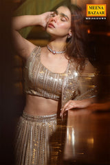 Fawn Georgette Sequins Embroidered Lehenga