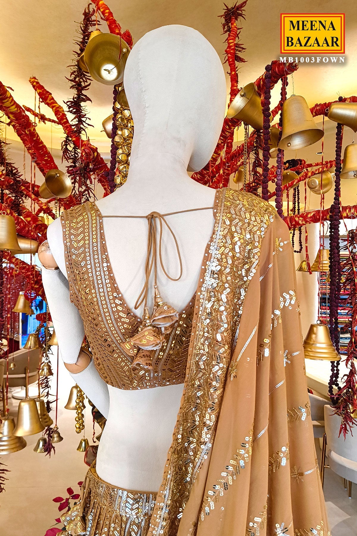 Fawn Georgette Sequins Embroidered Lehenga