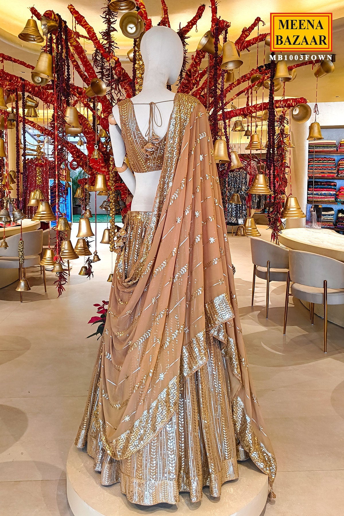 Fawn Georgette Sequins Embroidered Lehenga