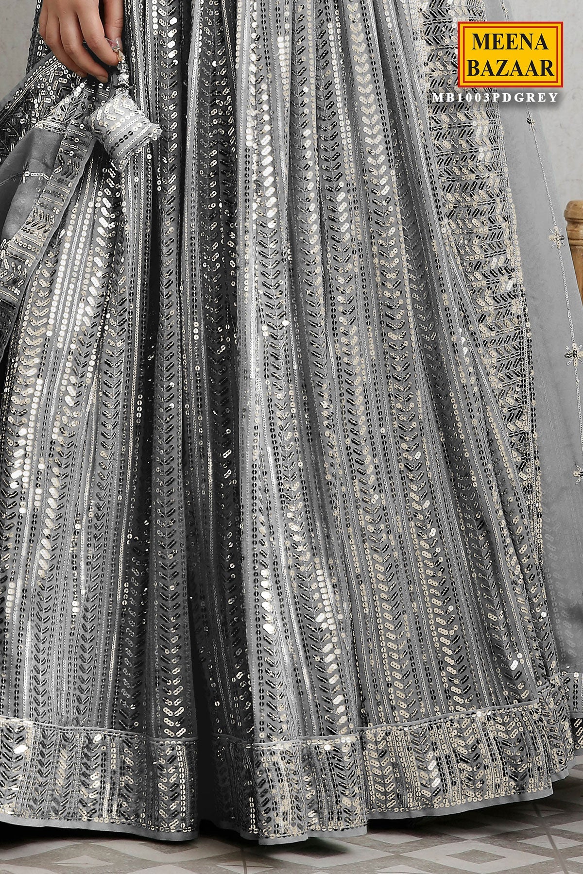 Grey Georgette Sequins Embroidered Lehenga