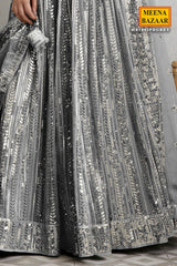Grey Georgette Sequins Embroidered Lehenga