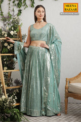 Rama Green Georgette Sequins Embroidered Lehenga