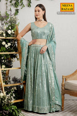 Rama Green Georgette Sequins Embroidered Lehenga