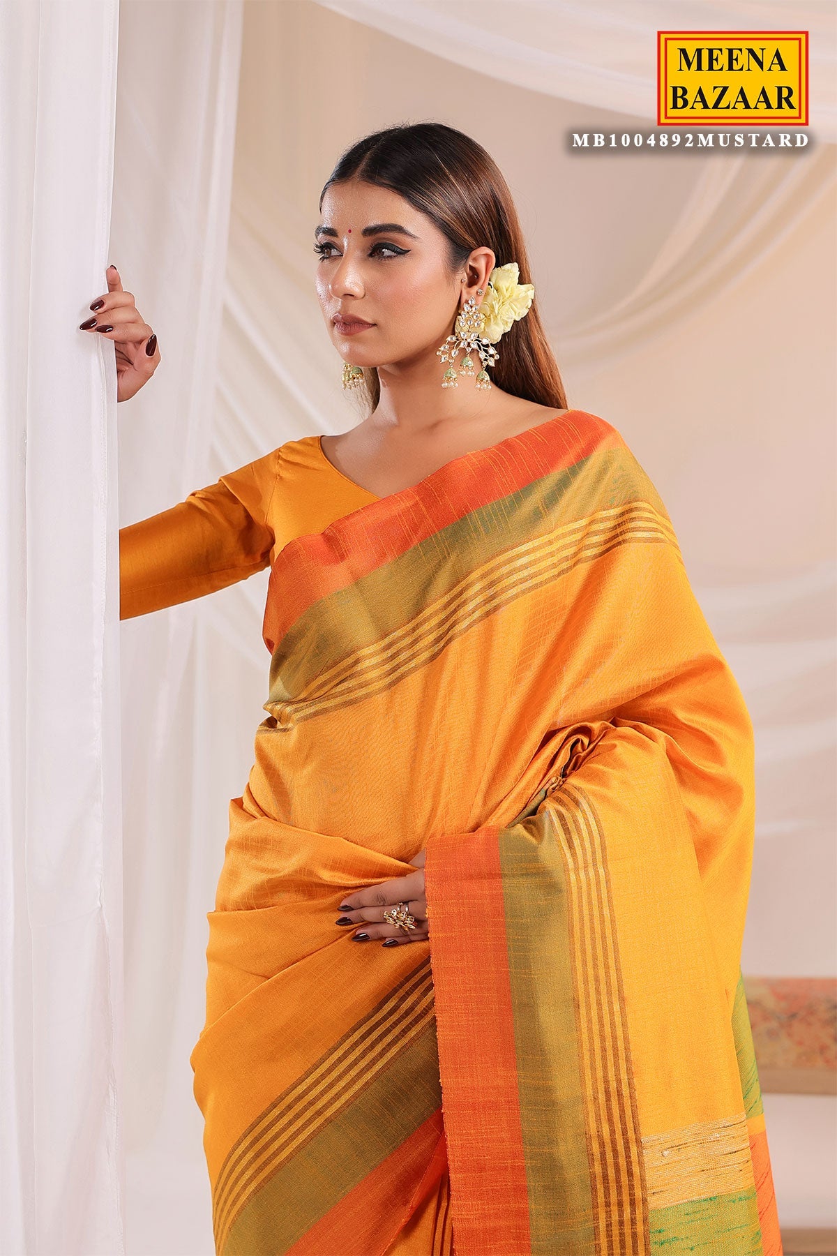 Mustard Silk Weaving Saree