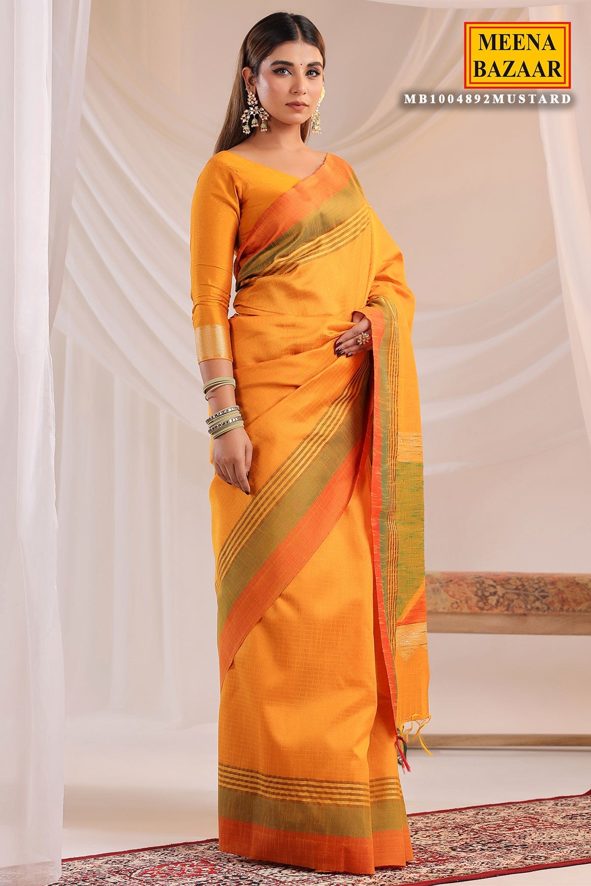 Mustard Silk Weaving Saree