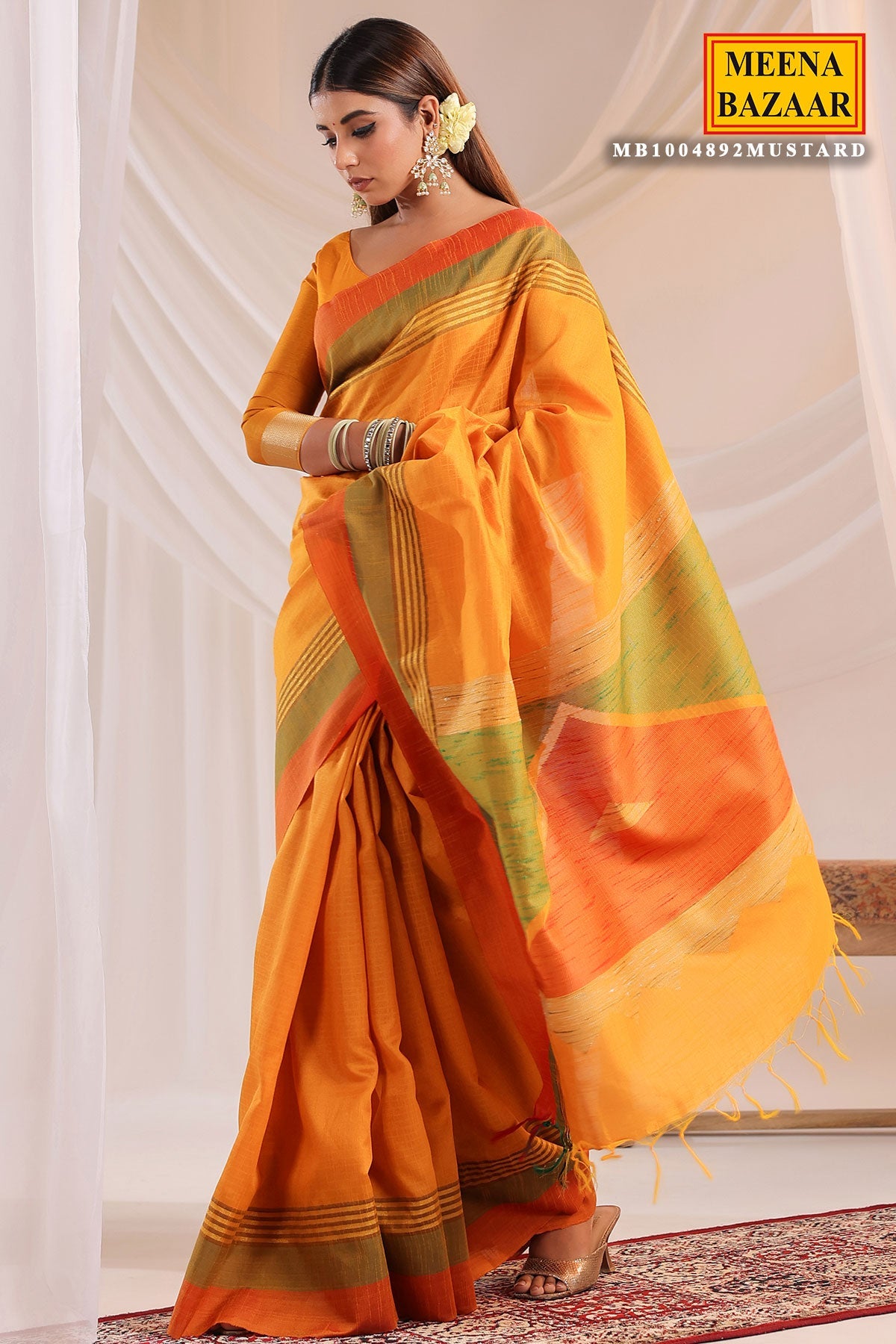 Mustard Silk Weaving Saree